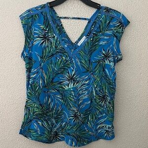 Women’s Ophelia Roe Tropical Print Top, Size Small Blue/Green
